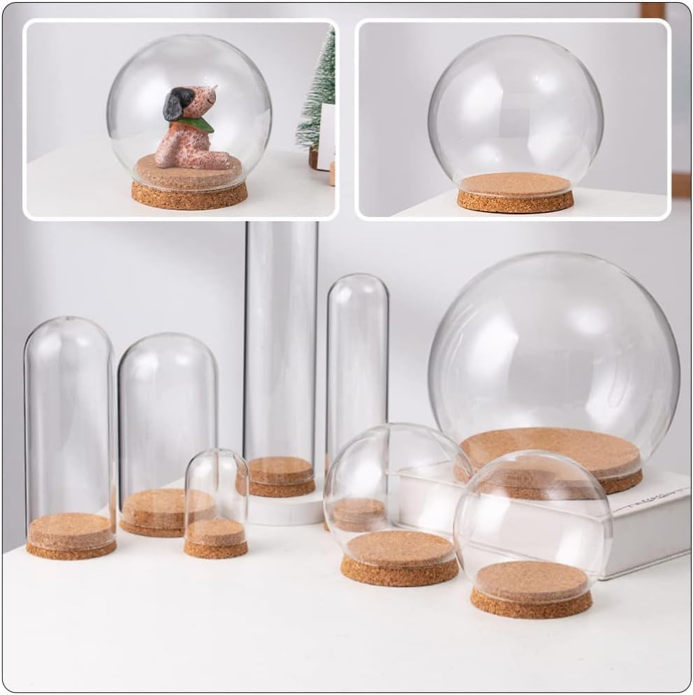 5pcs Clear Glass Cloche Globe Display Dome with Wooden Base Decorative Glass Cloche Bell Jar Display Case for Collectibles Enchanted Rose Small Beer Specimens Snow Globes Crafts 10cm - Image 5
