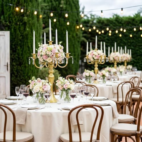 20.3'' Tall 5 Arm Silver Candelabra Centerpiece for Table, Metal Candelabra Candle Holder, Retro Candelabra Table Centerpieces for Party, Events, Home, Wedding Decor (1, Pure Gold, 5 arm) - Image 3