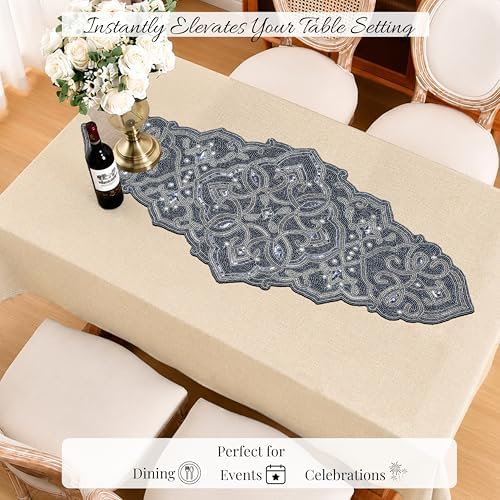 Beaded Table Runner 13 x 36 Inch, Handmade Glass Bead Table Runner for Dining Table, Coffee Table & Console Table, Decorative Table Decor for Wedding, Holiday & Everyday Use - Image 5