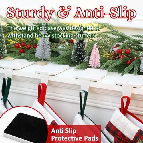 HMASYO Christmas Stocking Holders for Mantle Set of 4, White Heavy Duty Iron Stocking Hangers Base, Low Profile Weighted Stocking Holder Hooks for Fireplace Tabletop Shelf Christmas Decoration - Image 3