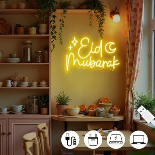 Eid Mubarak Neon Sign - Dimmable, Custom Colors Eid Mubarak Decorations & Neon Wall Art, Ideal for Homes, Mosques, Events, Islamic-Themed Light Up Gift & Decor - Image 4