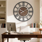 Pytha Sight 20 Inch Walnut Roman Numerals Large Wall Clocks for Living Room - Image 5