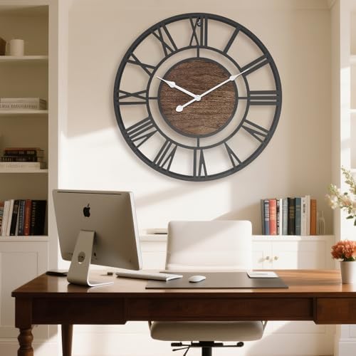 Pytha Sight 20 Inch Walnut Roman Numerals Large Wall Clocks for Living Room - Image 5