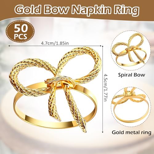 Bokon 50 Pcs Gold Napkin Rings Metal Napkin Holders Bulk, Bow Tie - Image 2