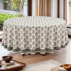 Ridhi Hand Block Print Round Tablecloth Evergreen 60 Inch 100% Cotton by Ridhi