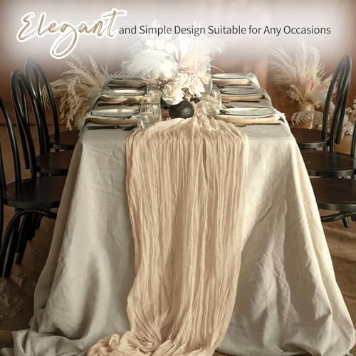 28 Pack Beige Cheesecloth Table Runner 17x108 Inch Semi Sheer Boho Gauze Cheese Cloth Fabric Table Runners, for Wedding Party Baby Shower Birthday Home Decor Garden Farmhouse - Image 6