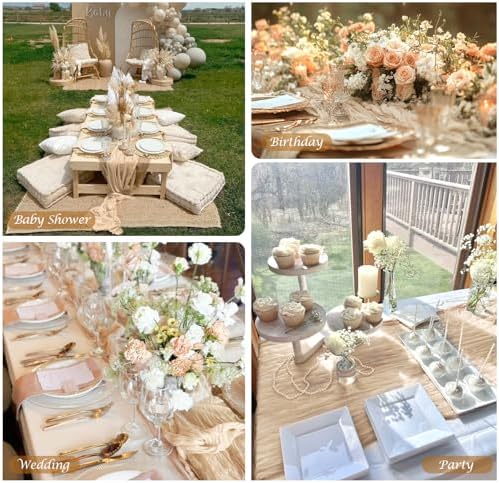 12 Pack Champagne Cheesecloth Table Runner 35x120 Inches, Summer Cheese Cloth Table Runner 10FT Boho Sheer Gauze Runner for Bridal Shower Wedding Baby Shower Party Decor - Image 4