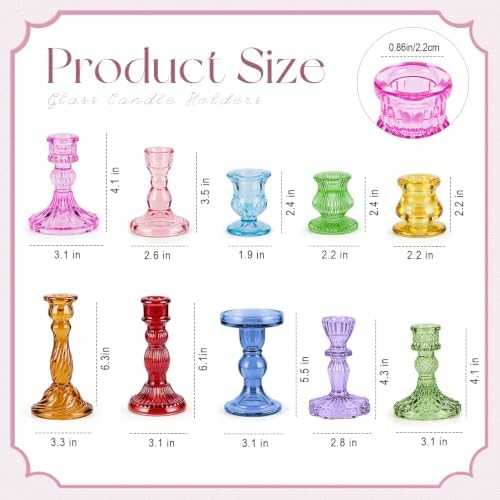 Mumufy 20 Pcs Glass Taper Candle Holders Assorted, Colorful - Image 2