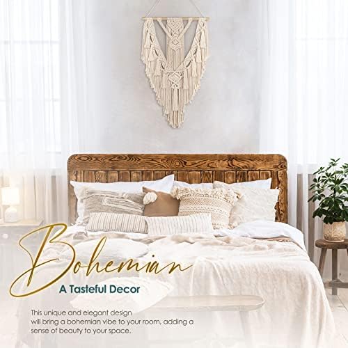 Macrame Boho Wall Hanging Decor, Geometric Woven Tapestry with Long Tassel - Image 4