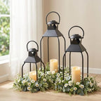 20" 15.7" 12" Lanterns Decorative Indoor Outdoor, Black Metal Set of 3 - Image 2