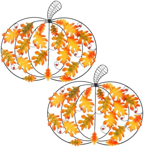 Wesiti 2 Pcs Metal Fall Pumpkin Wall Decor 14" Welcome Pumpkins Fall Sign Metal Farmhouse Autumn Vintage Leaf Wall Art Hanging Rustic Room Decor for Autumn Harvest Holiday Indoor Outdoor by Unteilti
