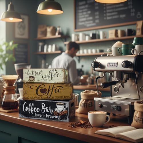 3 Pcs Vintage Wooden Box with Words Coffee Bar Love Is Brewing - Image 6