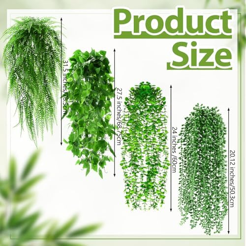 Daifunli 48 Pcs Artificial Hanging Plants Fake Hanging Ferns Plastic Fake Plants for Wall Room Garden Garland Indoor Outdoor Decor No Basket (Boston,Eucalyptus,Ivy Vine,String of Pearls) - Image 2