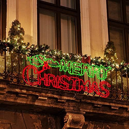 LAMPHOME Large 48"x18" 504 LED Merry Christmas Neon Motif Super-Bright Green and Red LEDs Outdoor Christmas Decoration with UL Standard Adaptor Waterproof for Outdoor Home Party Wall Hanging Holiday - Image 6