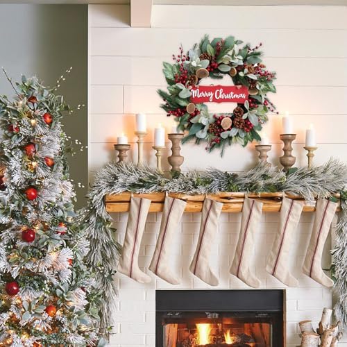 idyllic 24" Artificial Christmas Decoration Wreaths for Front Door with Lamb's Leaves Berries Pine Cones Winter Spring Wreath for Indoor Outdoor Home Wall Window Porch Decor - Image 5