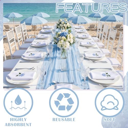 HunnmingRe 12 Pcs Blue Hydrangea Cloth Napkins Bulk 100% Cotton, 17x17inch - Image 2