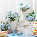 Domensi 6 Sets Wedding Centerpiece for Table Decoration Light Blue Artificial Fake Rose Flower with Metal Vase Faux Silk Rose Bouquet Floral Arrangement for Bridal Shower Home Dining - Image 2