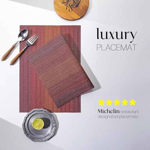 LEXMORE PlaceMats Set of 12 Vinyl/Plastic Woven Place Mats for Kitchen Table Indoor/Outdoor Washable PlaceMat Wipeable Dining Table Mats(Pomegranate Parade) - Image 2
