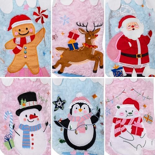 BHD BEAUTY Christmas Stocking Fluffy Pink and Blue Soft Faux Fur for Family Decorations Hanging Ornament for Xmas Holiday Party 6 Pack - Image 3