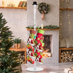 Shellwei 60 Inch Christmas Wooden Freestanding Stocking Holder with Santa Claus Snowman Hat and Hanger Stickers Xmas Stocking Stand with 8 Removable Hooks Floor Holiday Decor(Snowman) - Image 2