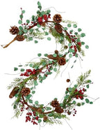 6 Feet Red Berry with Pine Cones Garlands Christmas Garland Realistic Real Touch Garland Artificial Green Leaves Festival Decor for Mantle Fireplace Indoor Outdoor Holiday by Bibelot