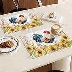 Farmhouse Rooster Placemats Set of 6, 12x18 Inch Country Chicken Table Place Mat Rustic Farm Animal Washable Non-Slip Heat Resistant Fabric Placement Mats for Dining Kitchen Indoor Outdoor Decor - Image 2