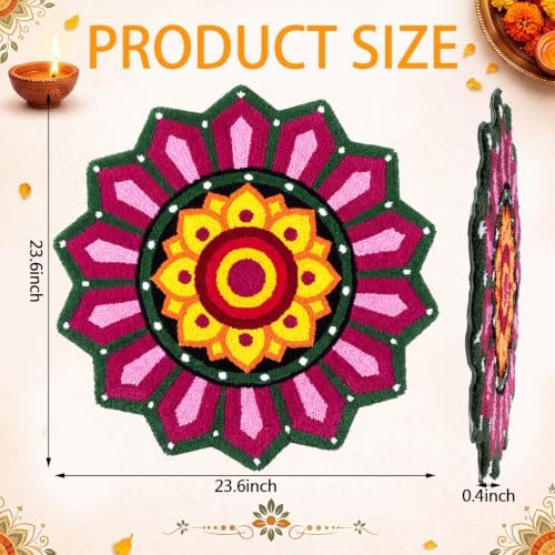 Frienda 24 Inch Rangoli Doormat Indian Pooja Decorations for Home, Lotus - Image 2
