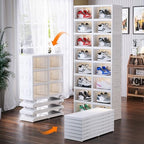 Shoe Box Foldable Storage Box Installation-free Clear Plastic Stackable Shoe Storage Cabinet Shoe Organizer Shoe Container Box with Lids Large Size Shoe Rack (8 Tiers 16 Pairs) - Image 4