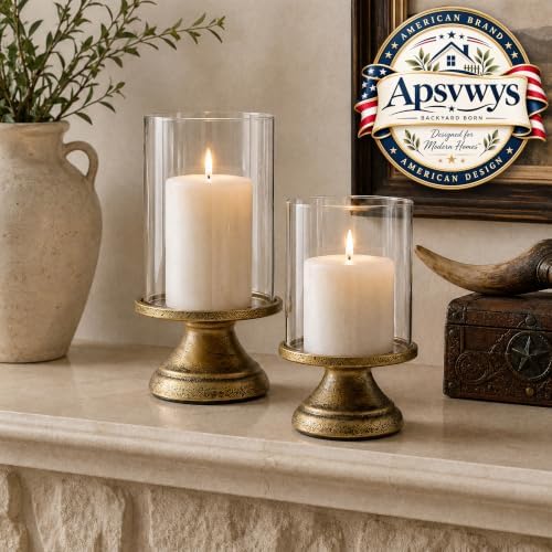 Apsways Hurricane Glass Candle Holders for Pillar Candles, Set of 2 - Image 2