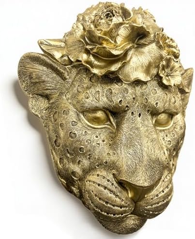 GUSFREUD Gold Animal Heads Sculptures Wall Art - Resin Faux Leopard for Home Wall Decor, Leopard Wall Hanging Decoration for Living Room, Bedroom & Kitchen, Unique Gift Idea by GUSFREUD
