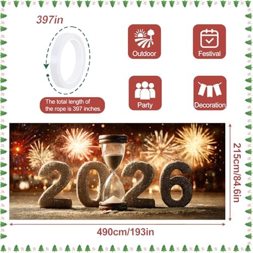 Happy New Year 2026 Garage Door Banner 7x16FT, Hourglass Countdown 2026 Garage Door Cover, Large Outdoor New Year Decoration Backdrop for Garage Doors, Fence, Yard, Party Photo Booth - Image 4