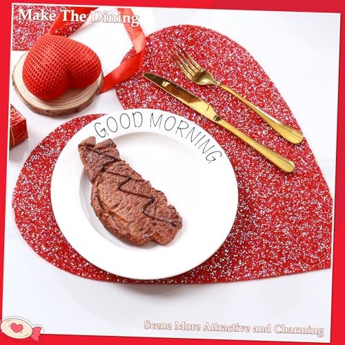 15" Red Heart Placemat Rhinestone Sparkly Table Mat - Image 5