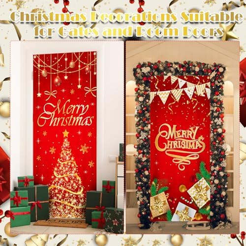 Preboun 6 Pcs Christmas Door Cover Decoration Merry Christmas Happy New Year Door Decorations Red for Home Wall Indoor Party Decorations 78 x 35 Inches - Image 4