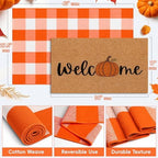 2 Pcs Fall Door Mat, Layered Pumpkin Welcome Coir Doormat with Orange and White Buffalo Plaid Mats, 30"x18" Front Doormat with Non-Slip TPR Backing, Farmhouse Autumn Porch Decor for Entryway Patio - Image 2