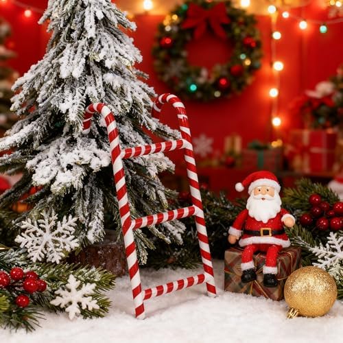 Rustic Mini Christmas Ladder Ornaments Vintage Metal Xmas Candy Cane Stripes Ladder Hanging Decor for Christmas Tree Door Indoor & Outdoor Home Porch Festive Displays Decorations Red and White - Image 6