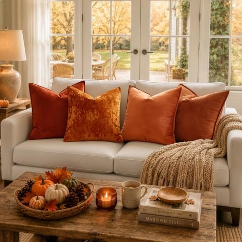 MIULEE Fall Decorative Rust Velvet Throw Pillow Covers for Couch 22x22 Inch - Image 5
