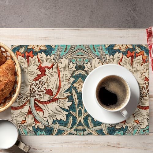 William Morris Placemats 12x18 Inch, Vintage Botanical Print Washable Fabric Placemats Table, Kitchen Dining Party, Set of 6 - Image 3