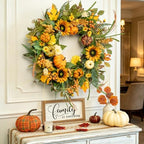 24 Inch Fall Wreaths for Front Door Outside with Sunflowers,Pumpkins,Leaves - Image 6
