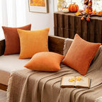 MIULEE Fall Corduroy Decorative Throw Pillow Covers Orange Rust 18x18 - Image 2