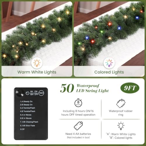Alupssuc 2PCS 9FT Pre-Lit Christmas Garland, Lighted Norfolk Pine Garland - Image 3