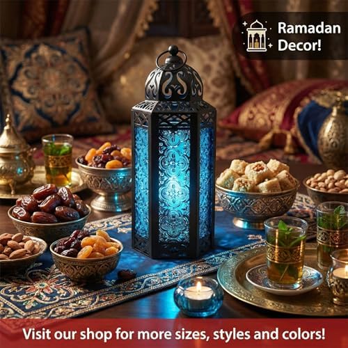 Vela Lanterns Decorative Indoor Moroccan Candle Holder, Blue, M, 2-Pack - Image 5