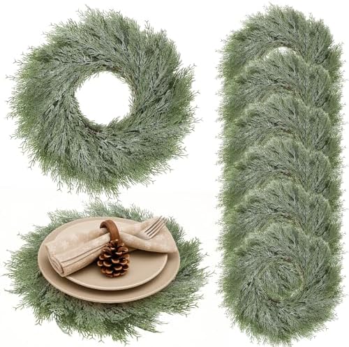 Christmas Placemats Set of 6 Artificial Powder Snow Wreath Charger by Gandeer