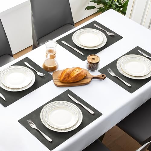 MOSAYT Vinyl Faux Leather Placemats, Set of 6, Dark Grey - Image 2