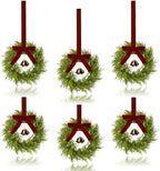 6Pcs Mini Christmas Cedar Wreath, 12 Inch Small Wreaths for Kitchen Cabinets, with Deep Red Bow Vintage Bells Pine and Cypress Leaves for Fireplace Window Farmhouse Indoor Home Decorations by JUSTOTRY