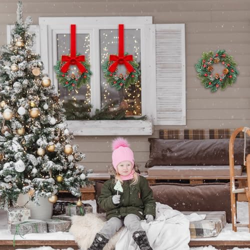 Knitgrip 18 Pcs Mini Christmas Kitchen Wreath with Red Bow Pine Cone Decor - Image 5
