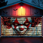 Halloween Garage Door Decorations Scary Clown Garage Door Banner Cover 6x13 Ft Rusty Horror Spooky Joker Extra Large Halloween Party Backdrop Decor Outdoor Holiday Background Sign Supplies by Wayyogh