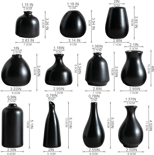 Tanvecle Small Black Vases, Ceramic Bud Vase Set 11, Modern Home Decor - Image 4