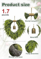 20" Heart-Shaped Wreath for Front Door – Faux Greenery with Rustic Bell – Waterproof & Fade-Resistant Christmas Decor for Porch, Holiday Wall or Indoor Use - Image 2