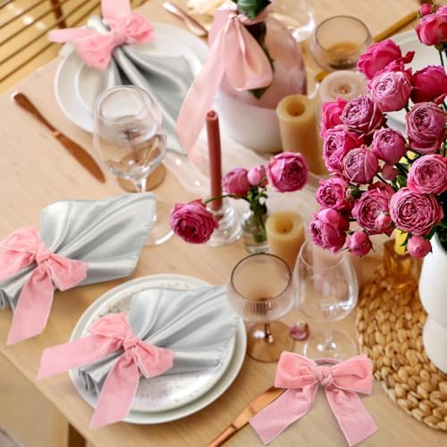 Maxdot 24 Pcs Bow Napkin Rings Set, Velvet Napkin Holders Buckles 4 x 4.9 Inch Serviette Rings for Family Dinner, Wedding, Party, Banquet, Table Decorations (Bright Pink) - Image 4