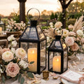 TRIROCKS Set of 2 Black Decorative Lanterns 13"&10" H Metal Candle Holders with Tempered Glass for Christmas Home Decor Living Room Parties Wedding Halloween Tabletop Indoors Outdoors by TRIROCKS